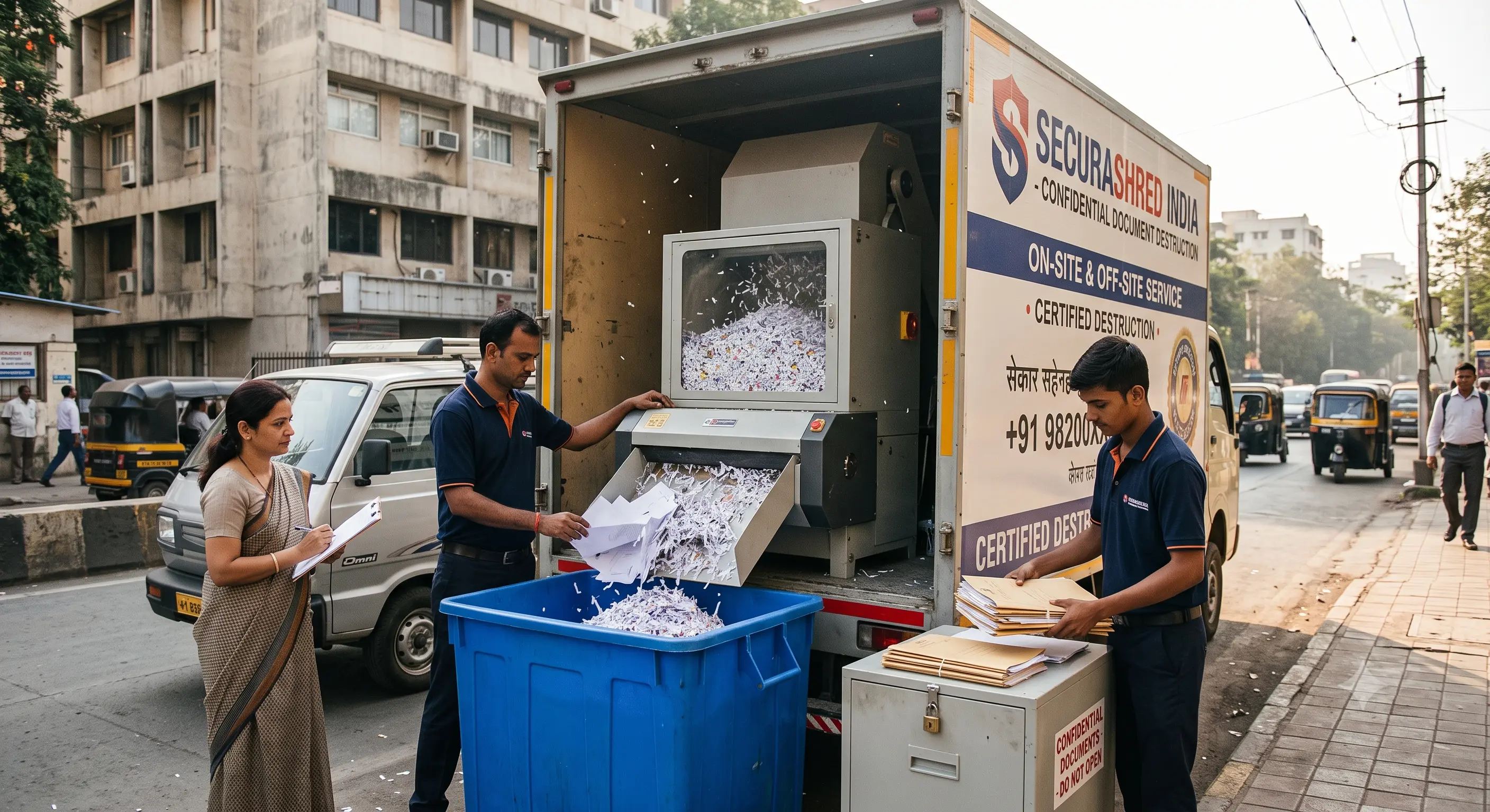 Confidential office documents being prepared for secure shredding and recycling